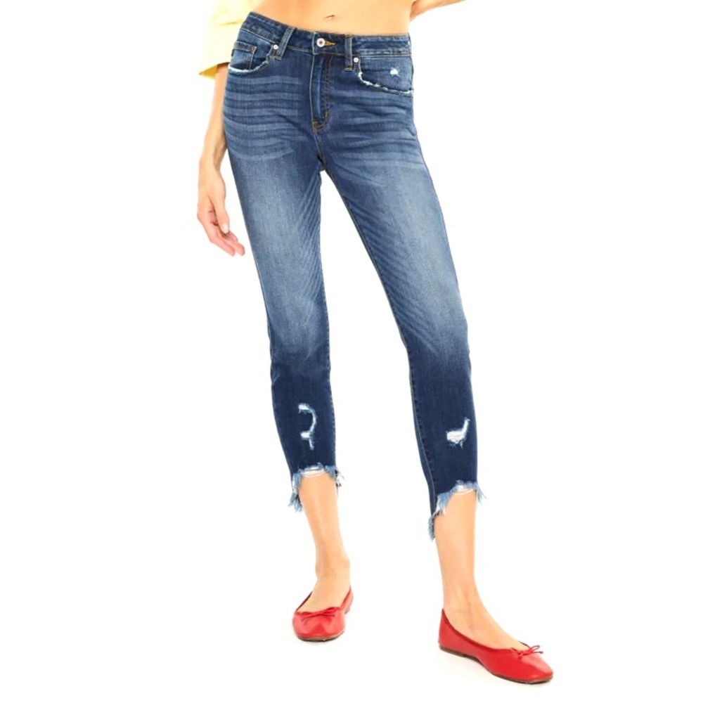 KANCAN Blue Stretch Denim CHRISTINA High-Rise RAW HEM Ankle SKINNY JEANS Sz 5/26